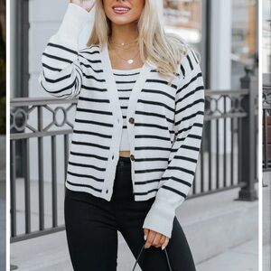 Magnolia Striped Black and White Cardigan Sweater